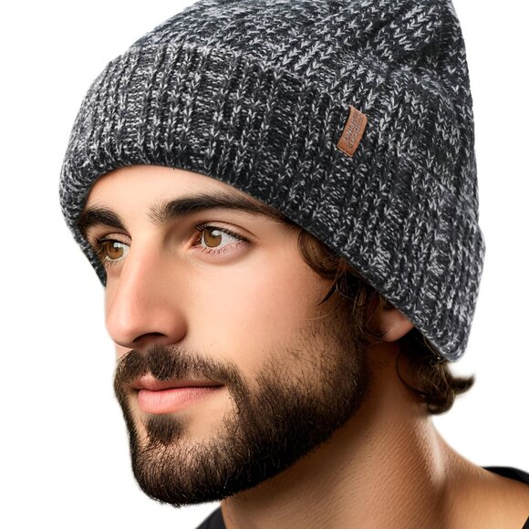 Fleece Lined Slouchy Knit Beanie Winter Hat Soft Cuffed Skull Cap Unisex main image 6